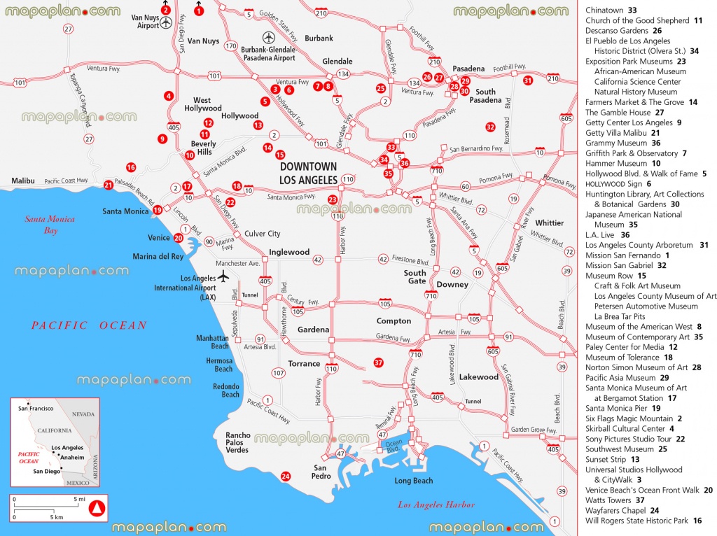 Los Angeles Map - La, California Location Map Showing Major - Map Of Los Angeles California Attractions