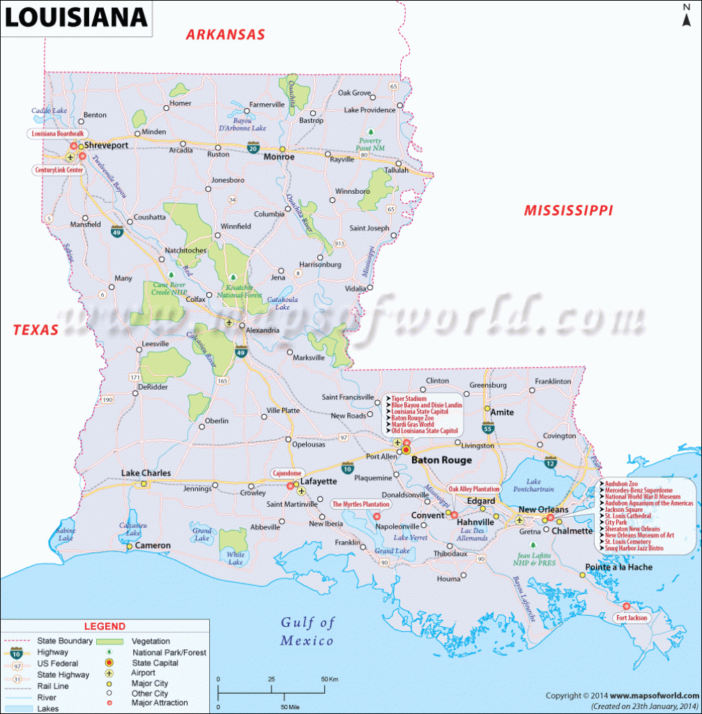 Louisiana Map For Free Download. Printable Map Of Louisiana, Known - Louisiana State Map Printable