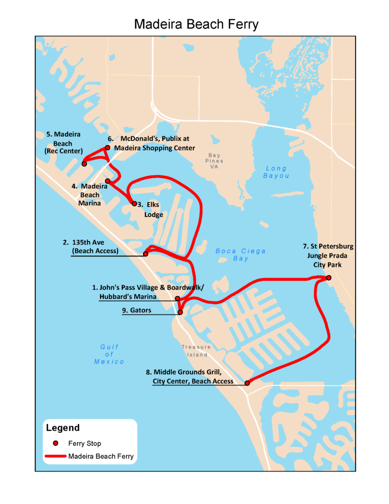 Madeira Beach Route » Tampa Bay Ferry &amp;amp; Water Taxi | Treasure Island - Where Is Madeira Beach Florida On A Map