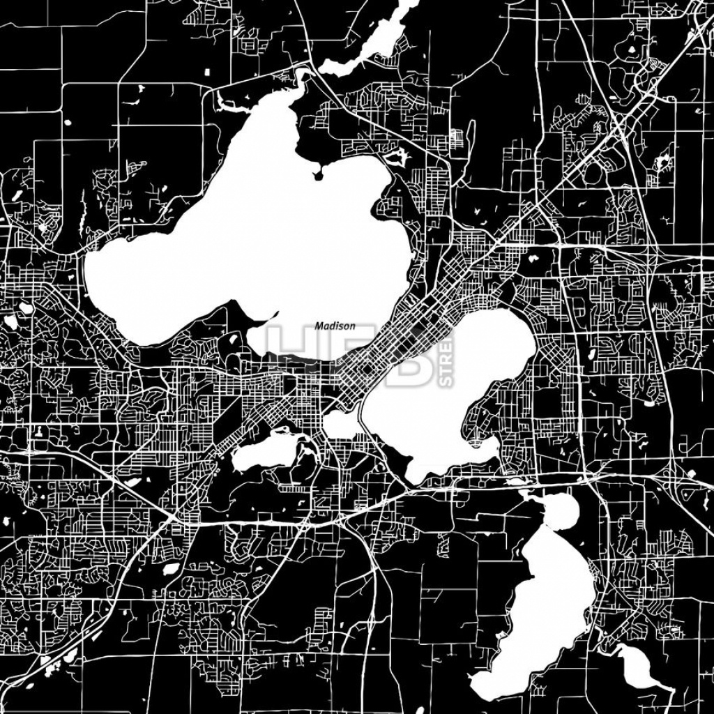 Madison, Wisconsin, Downtown Map, Dark | On Wisconsin | Map Vector - Printable Map Of Downtown Madison Wi