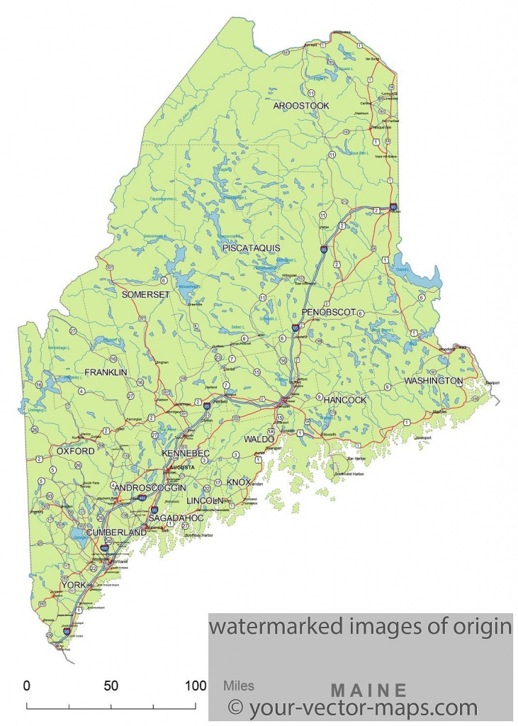 Maine State Route Network Map. Maine Highways Map. Cities Of Maine - Printable Road Map Of Maine