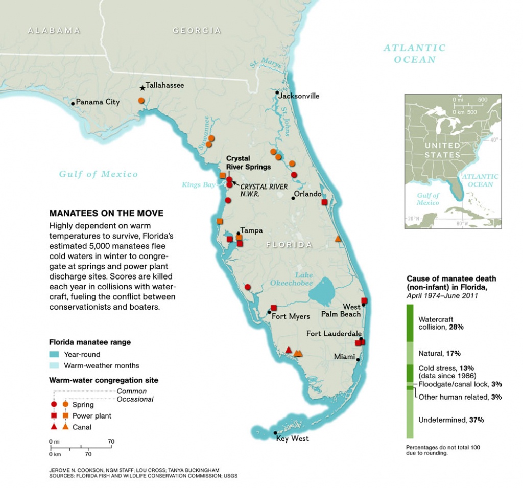 Manatee Invasion! – National Geographic Education Blog - Map Of Natural Springs In Florida