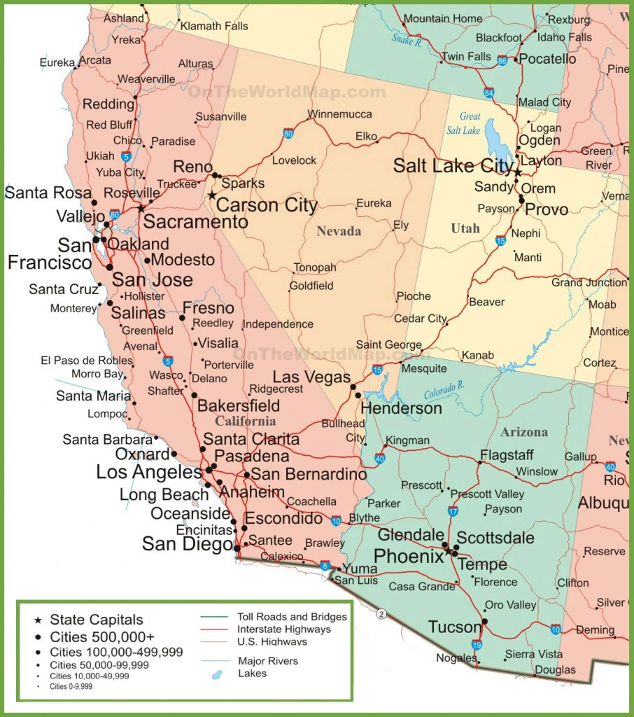 Map Of Arizona, California, Nevada And Utah - California Nevada Map