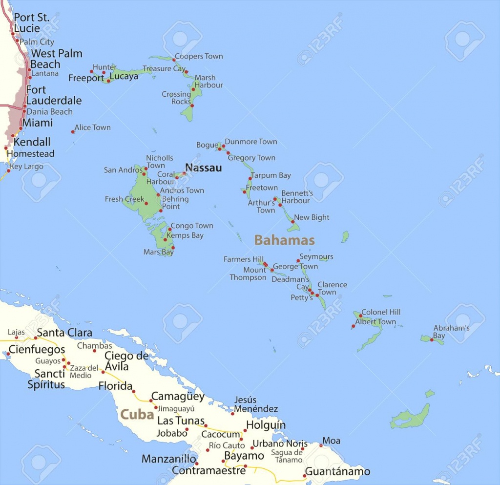Map Of Bahamas. Shows Country Borders, Urban Areas, Place Names - Map Of Florida And Bahamas