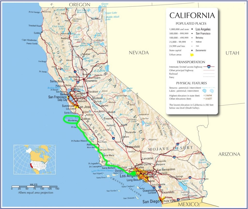 Map Of California Pacific Coast Highway 1 - Map Of Usa District ...
