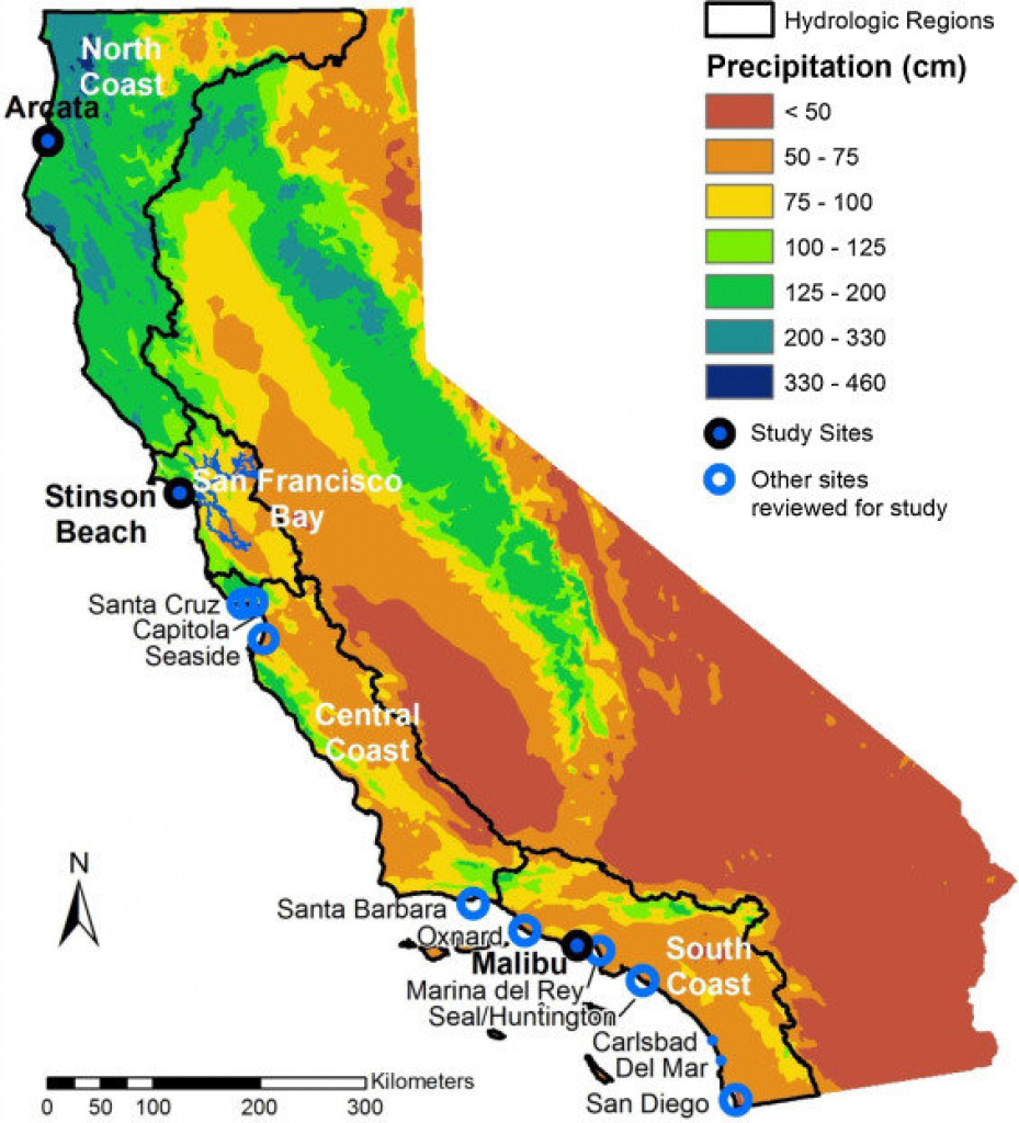 Map Of California Showing The 4 Coastal Hydrologic Regions (Hrs - Map Of California Coast