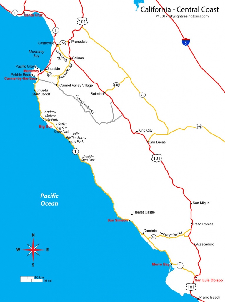 Map Of California&amp;#039;s Central Coast - Big Sur, Carmel, Monterey - Map Of California Coast Cities