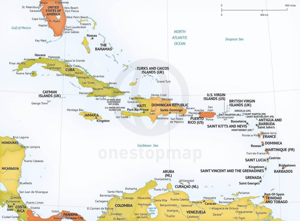 Map Of Caribbean Political High Detail - Printable Map Of The Caribbean