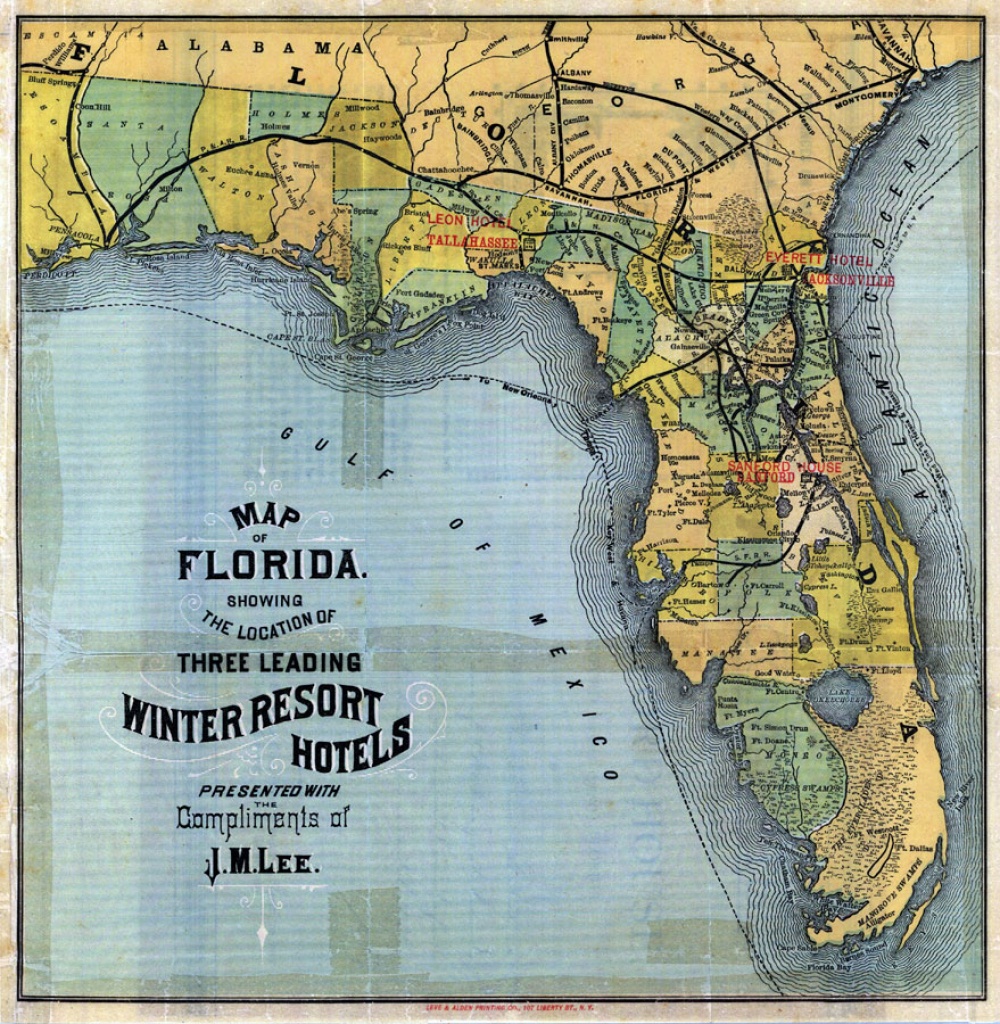 Map Of Florida: 3 Leading Winter Resort Hotels, 1885 - Florida Map Hotels