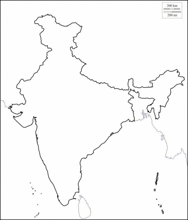 India Outline Map A4 Size Printable