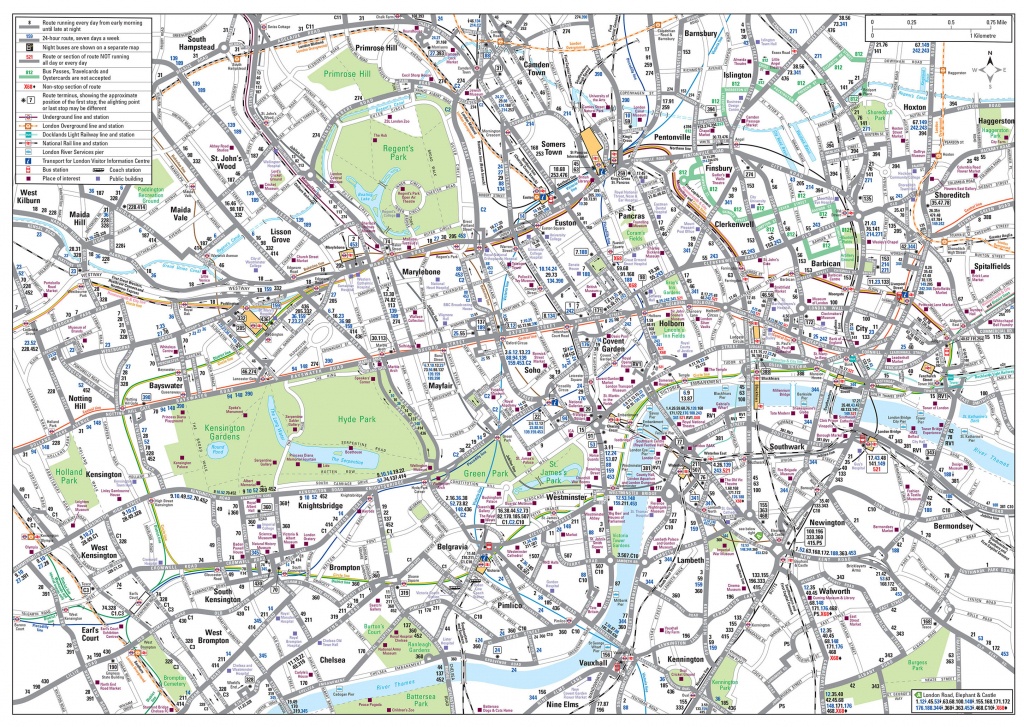 Map Of London Bus &amp;amp; Night Bus: Stations &amp;amp; Lines - Central London Map Printable