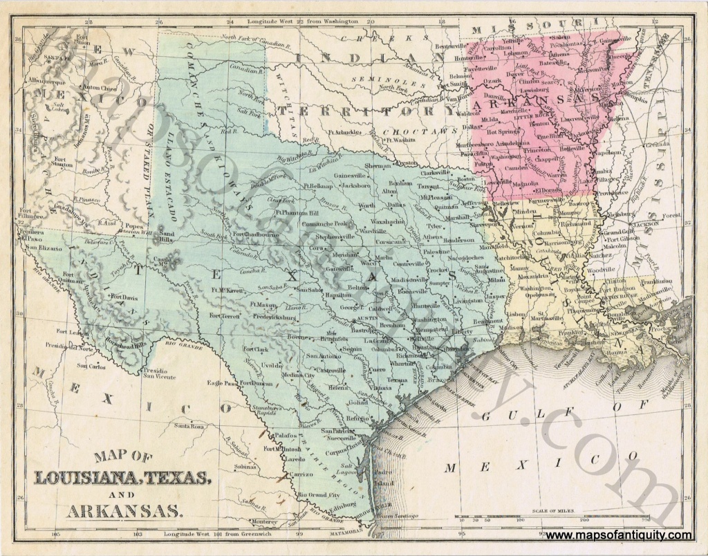 Map Of Louisiana, Texas, And Arkansas *****sold***** - Antique Maps - Texas Louisiana Border Map