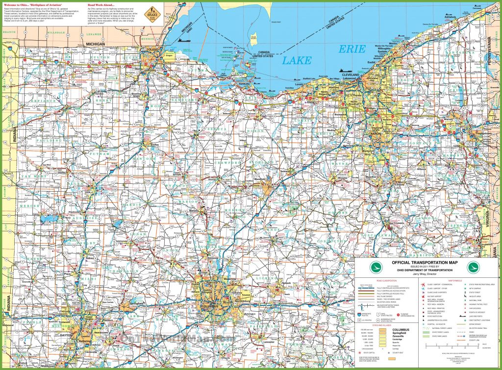 Map Of Northern Ohio Printable Map Of Ohio 1024x755 