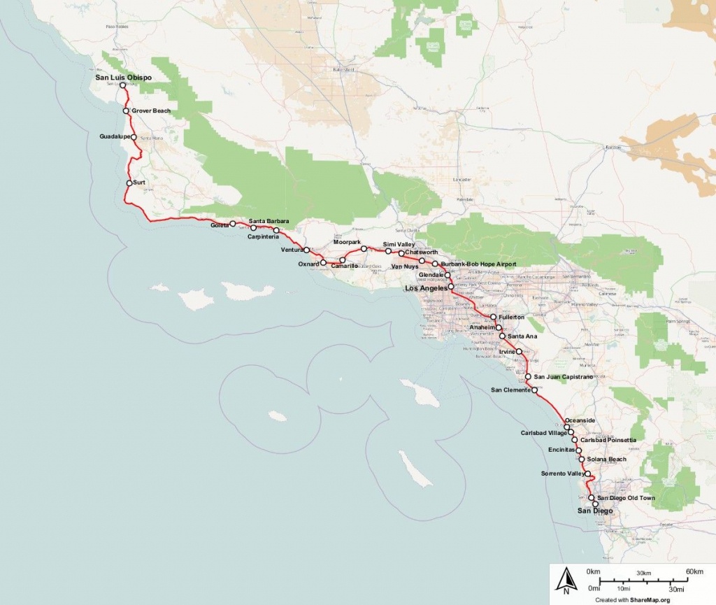 Map Of Route Of Amtrak Pacific Surfliner Train. Pacific Surfliner - Amtrak California Surfliner Map