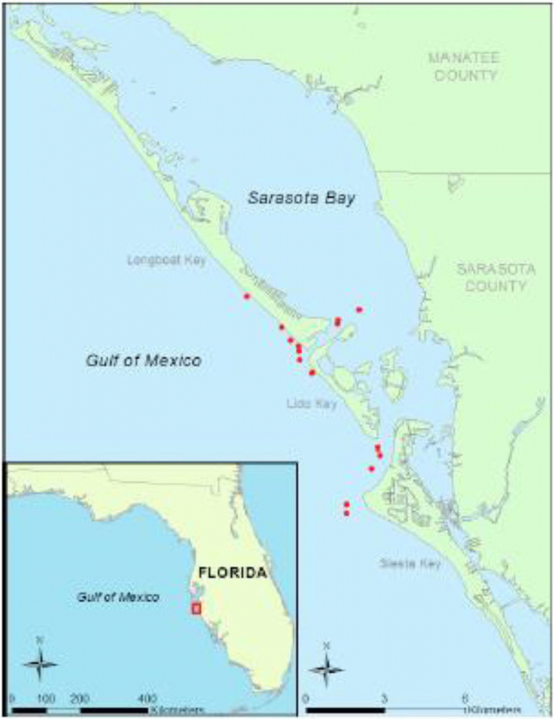 Map Of Sampling Area Off Sarasota, Fl Showing Locations Of A - Sarasota Bradenton Florida Map