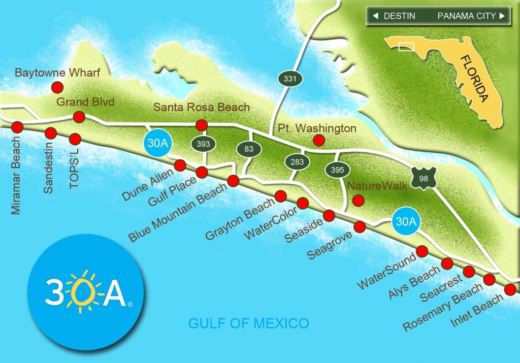 Map Of Scenic Highway 30A/south Walton, Fl Beaches | Florida: The - Where Is Destin Beach Florida On The Map
