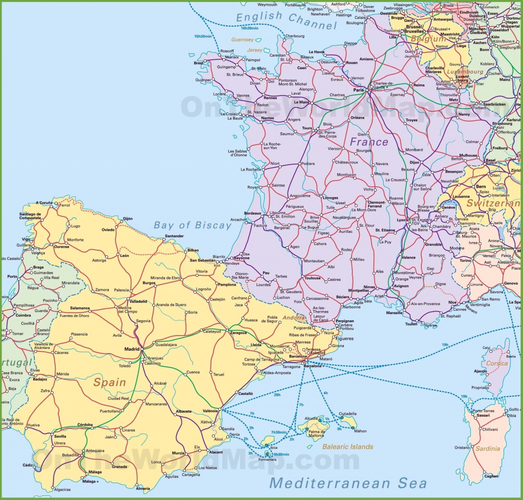 Map Of Spain And France - Printable Map Of France With Cities And Towns