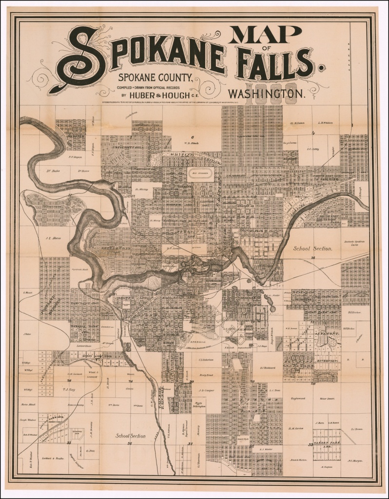 Map Of Spokane Falls. Spokane County, Washington. Compiled &amp;amp; Drawn - Downtown Spokane Map Printable