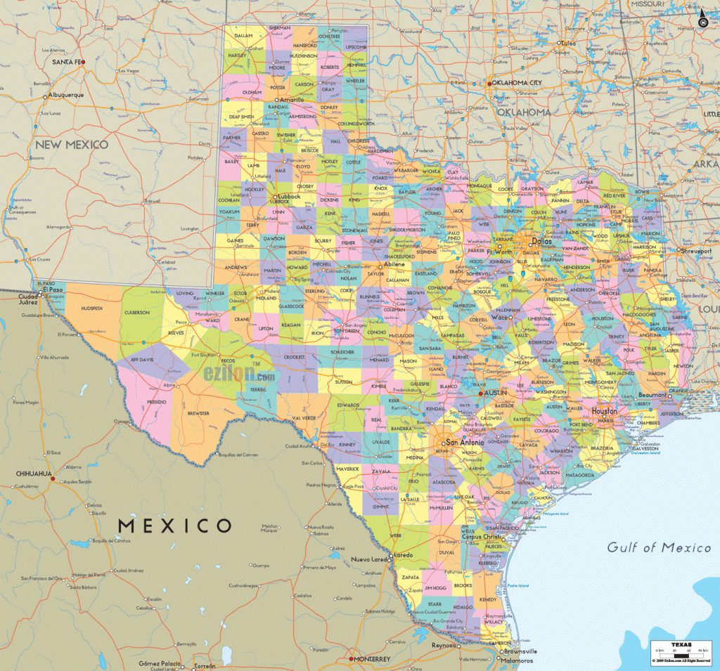 Map Of State Of Texas, With Outline Of The State Cities, Towns And