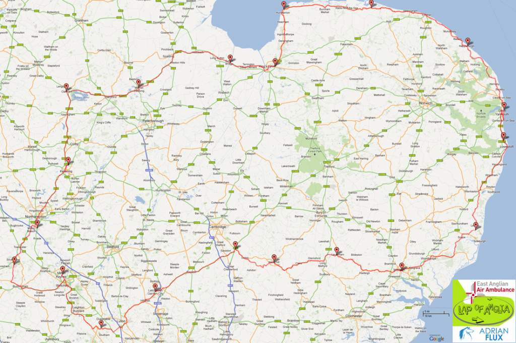 Map Of The Lap Of Anglia 2013 Route - Adrian Flux Lap Of Anglia - Printable Map Of East Anglia