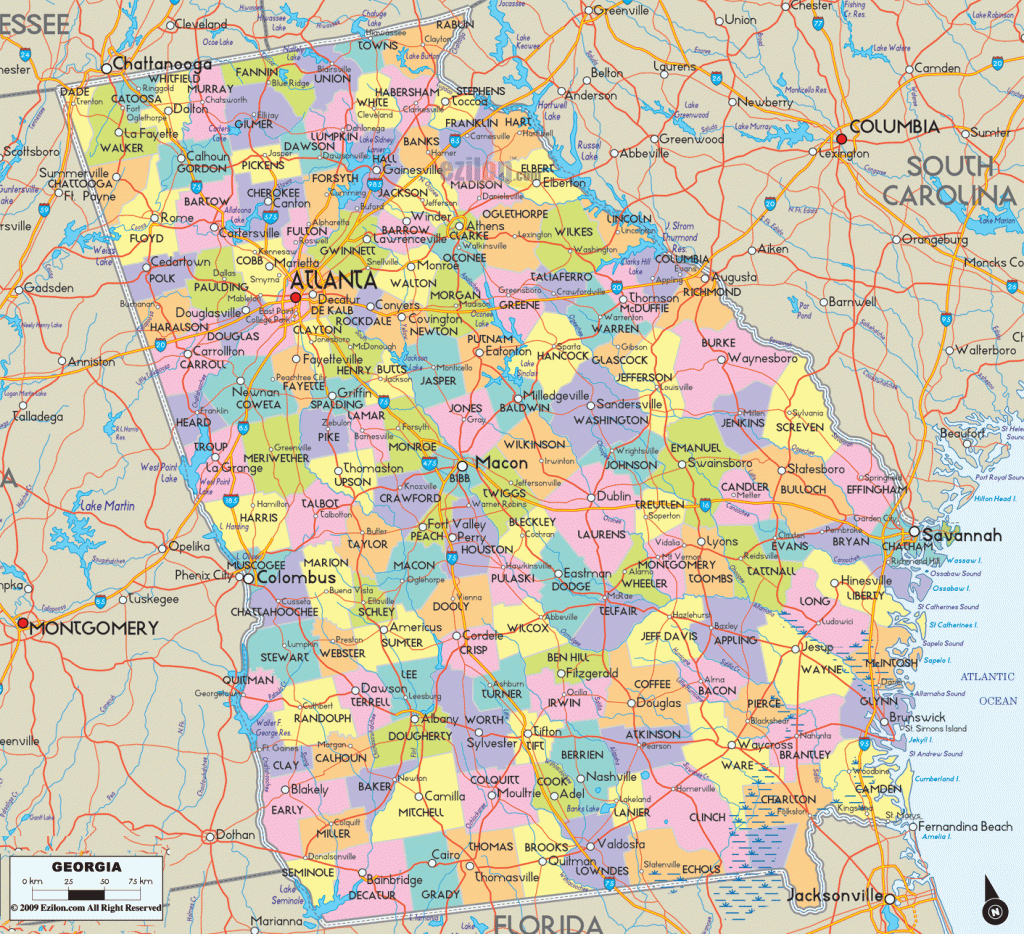 Map Of The State Of Georgia - Map Includes Cities, Towns And - Georgia Road Map Printable