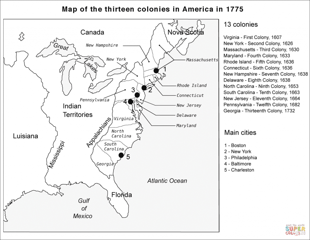 Map Of The Thirteen Colonies With Cities #82171 - Printable Map Of The 13 Colonies With Names