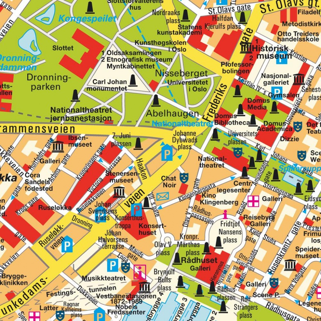 Map Oslo, Norway (City Center). Central Downtown Maps And Directions - Oslo Tourist Map Printable