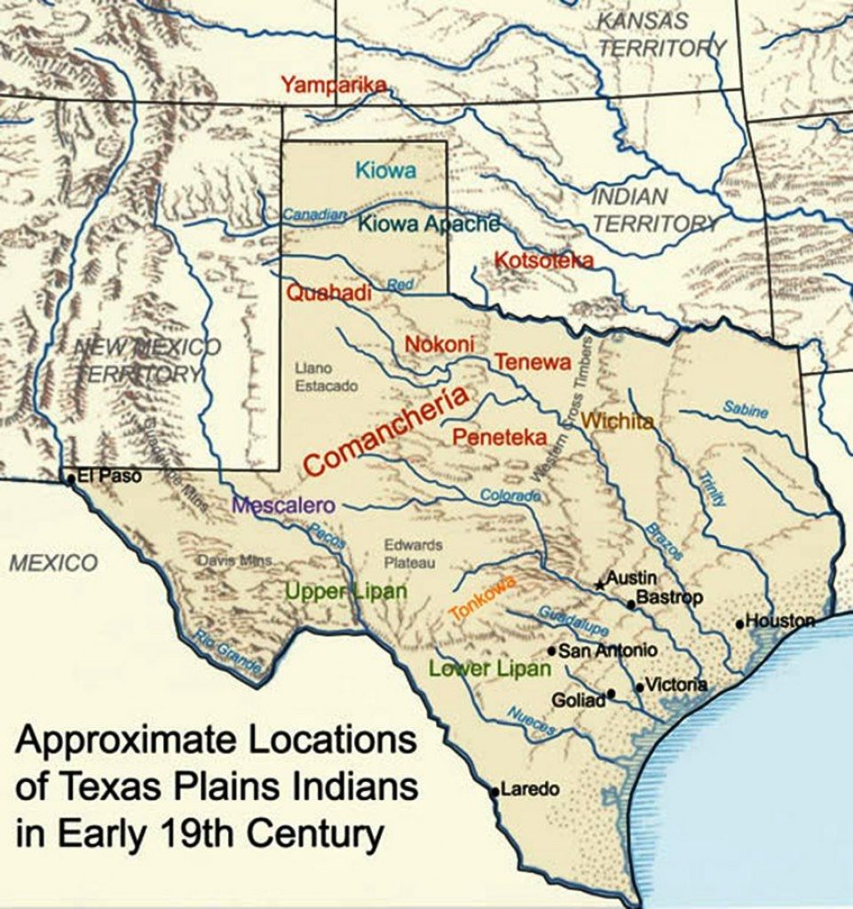 Map Showing The General Location And Dispersal Of Various Native Texas Indian Tribes Map 961x1024 