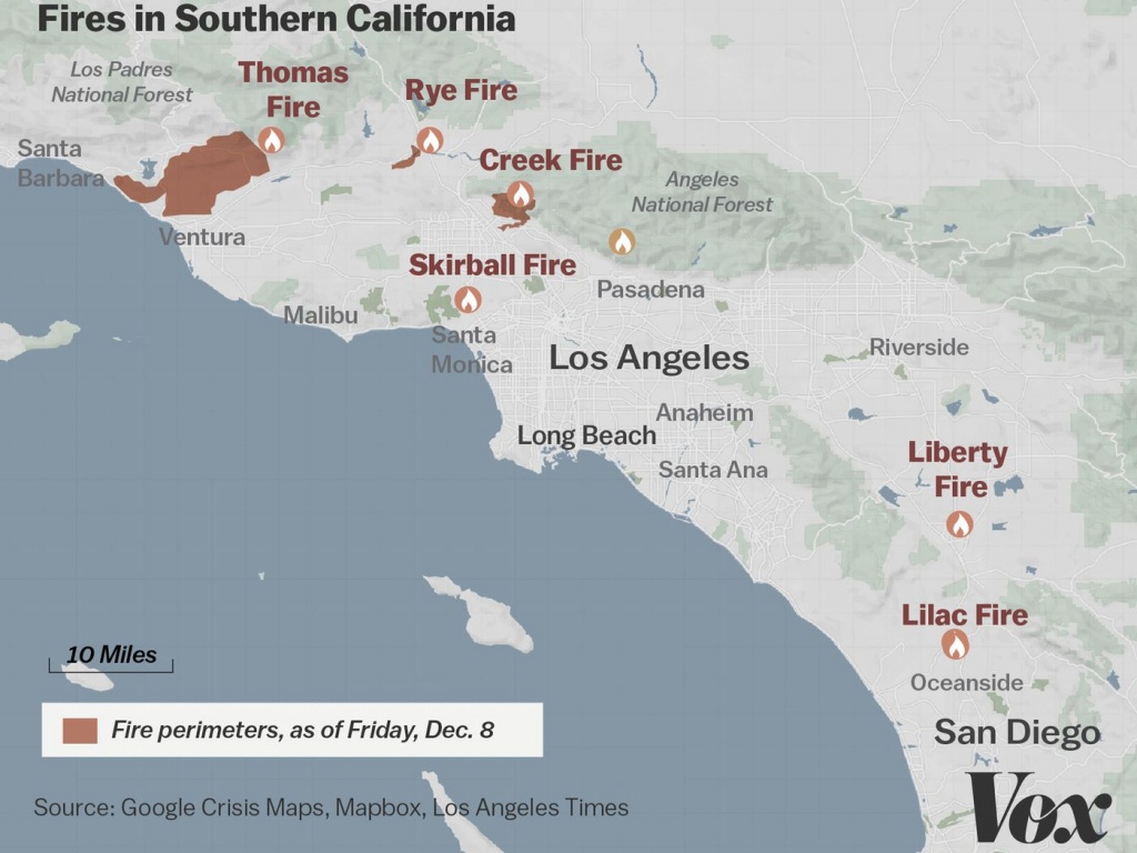 Map: Where Southern California&amp;#039;s Massive Blazes Are Burning - Vox - Malibu California Map