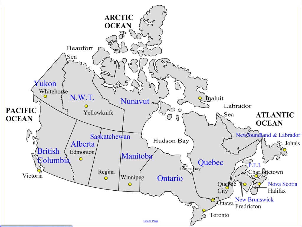 Maps Of Canada With Capital Cities And Travel Information Download - Printable Map Of Canada With Cities