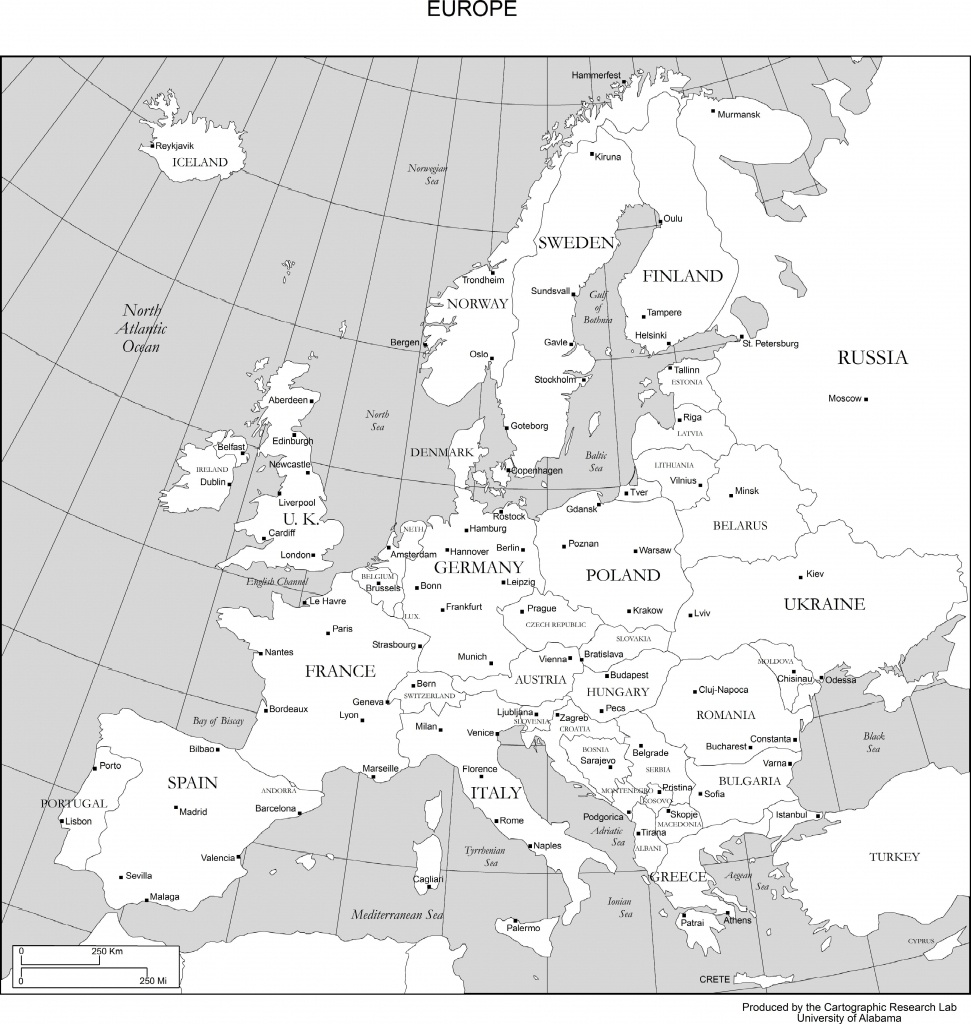 Maps Of Europe - Printable Black And White Map Of Europe