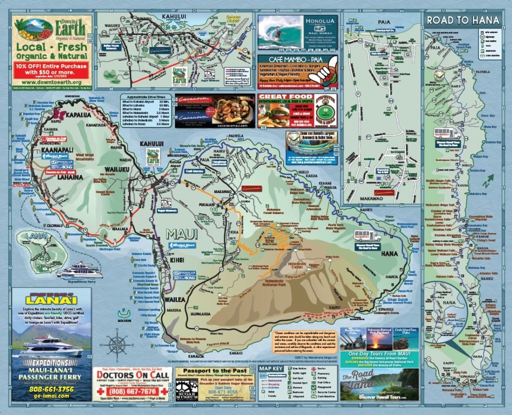 Maui Road Map | Menehune Maps - Printable Map Of Maui