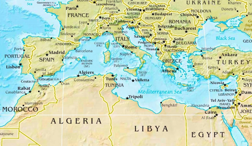 Mediterranean Sea Physical Map - Mediterranean Map Printable