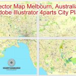 Melbourne, Australia In Adobe Illustrator, Printable Vector Street 4 Parts   Printable Map Of Melbourne