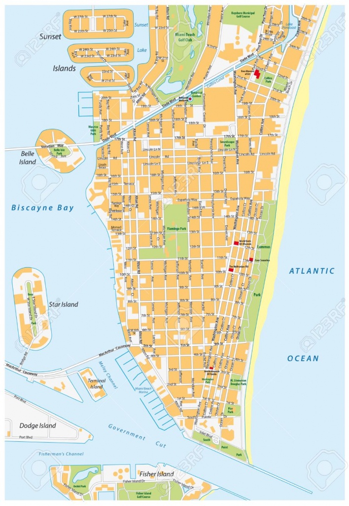 Miami Beach Detailed Vector Street Map With Names, Florida, Royalty - Sunny Isles Beach Florida Map