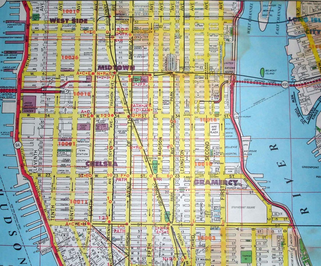 Midtown-New York City Street Map Red - Street Map Of New York City Printable