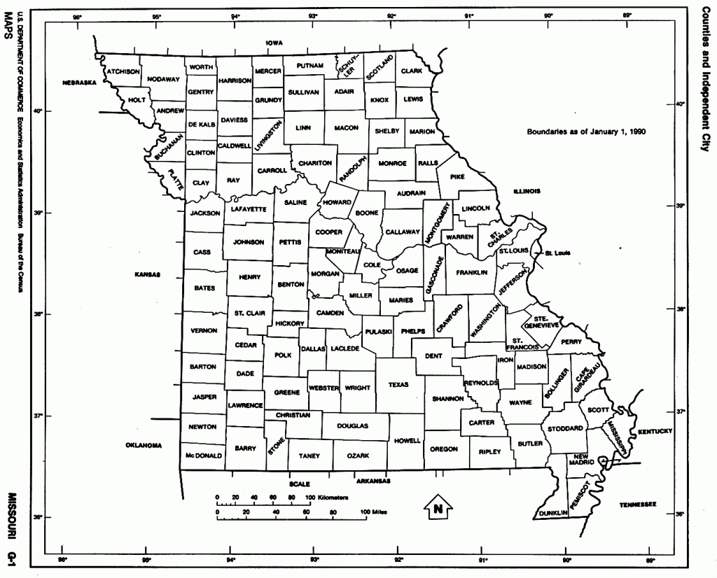 Missouri State Map With Counties Outline And Location Of Each County - Printable Map Of Missouri