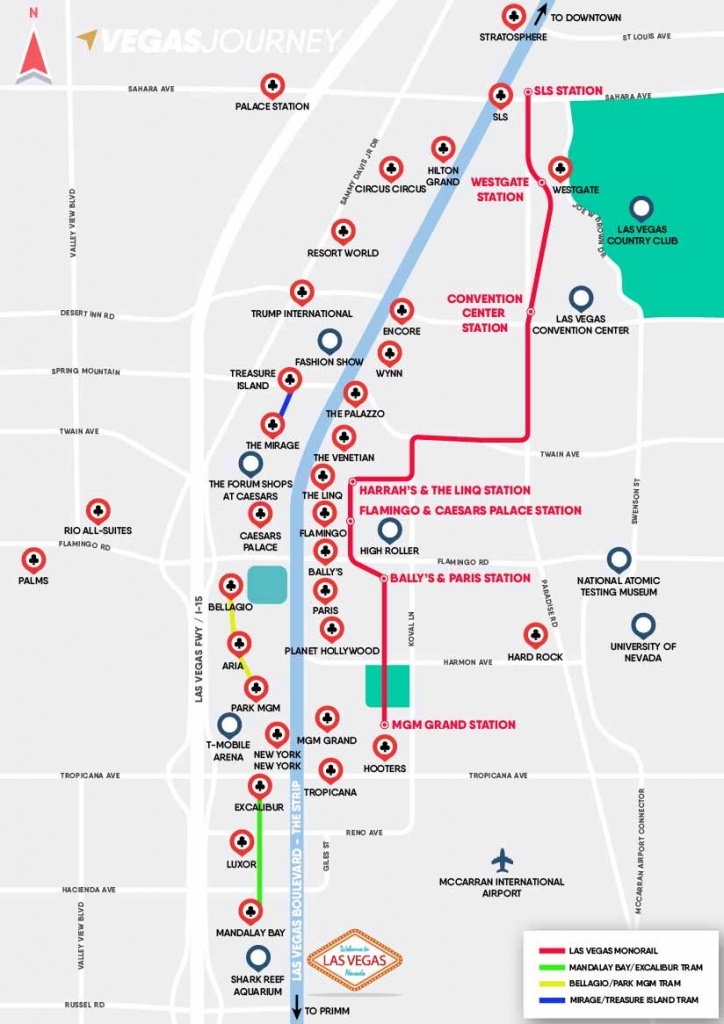Monorail, Tram &amp;amp; Strip Map | Las Vegas Maps | Vegasjourney - Free Printable Map Of The Las Vegas Strip