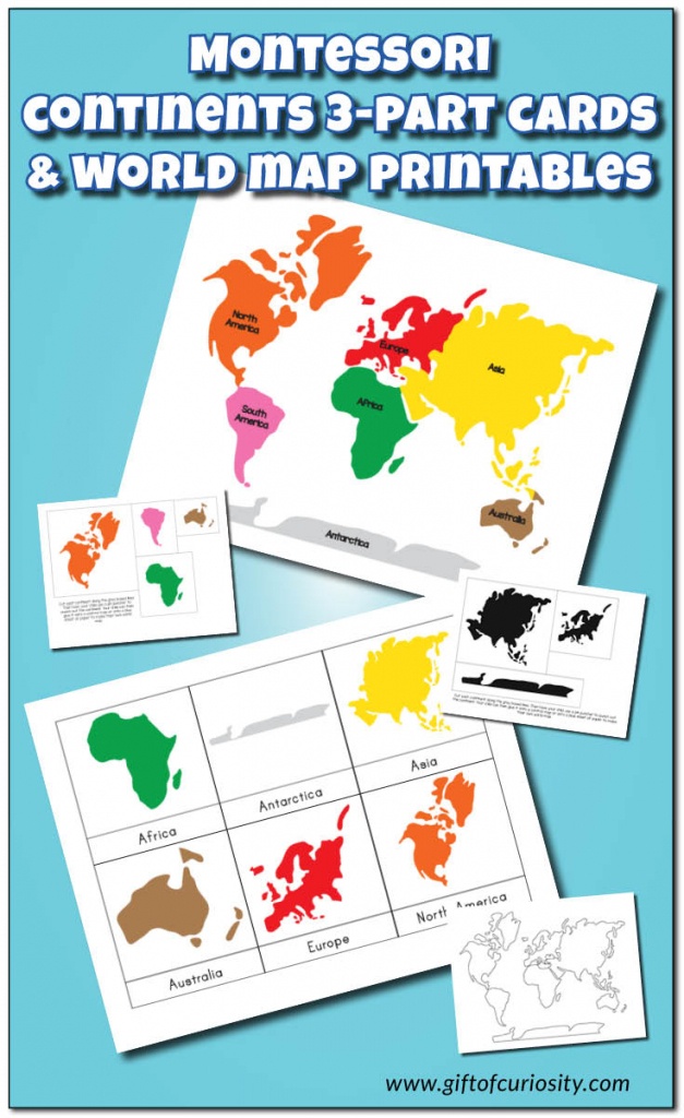 Montessori Continents 3-Part Cards And World Map Printables - Gift - Montessori World Map Free Printable