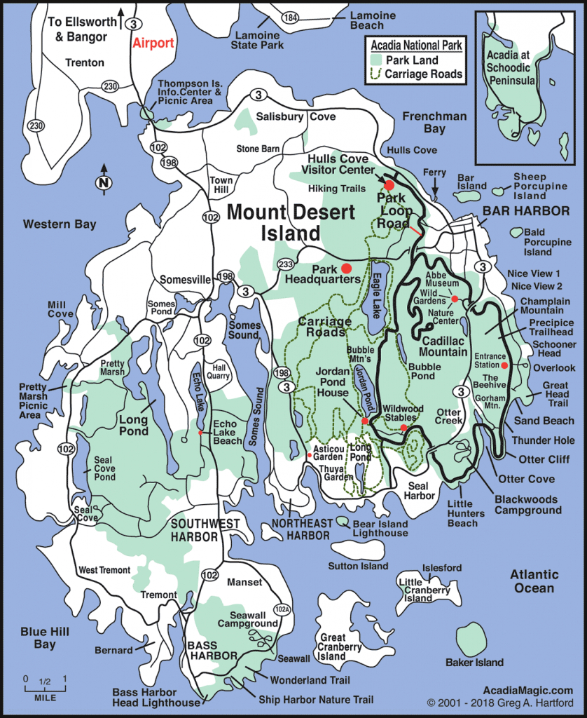 Mount Desert Island Map - Acadia Maine - Printable Map Of Maine Lighthouses