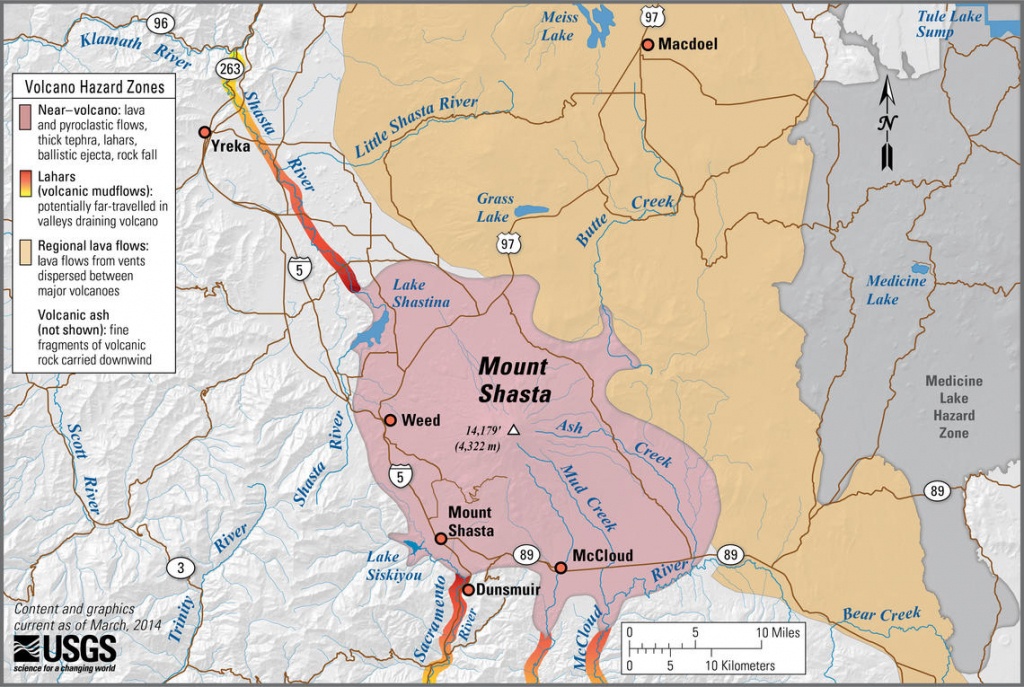 Mount Shasta, Ca Simplified Hazards Map Showing Potential Impact Ar - Mount Shasta California Map