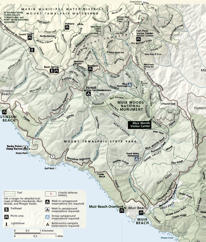 Muir Woods, Stinson Beach, Mt. Tam Hikes Muir Woods Map California
