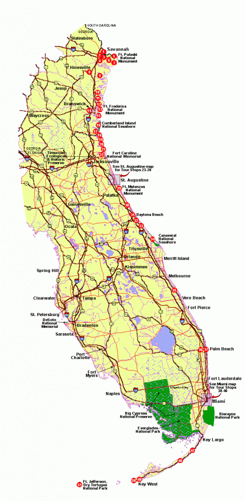 National Register Travel Itinerary--Along The Georgia-Florida Coast - Florida Atlantic Coast Map