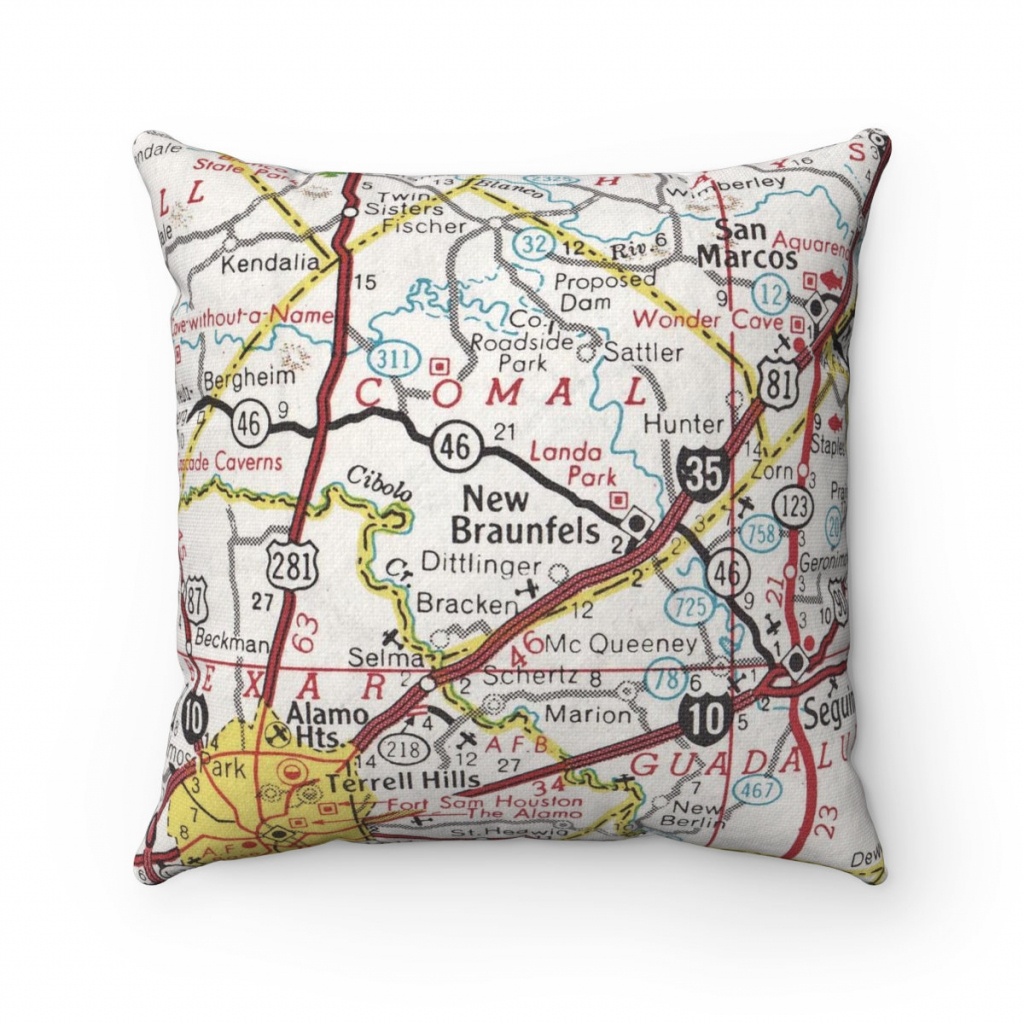 New Braunfels Texas Vintage Map Pillow New Braunfels Pillow | Etsy - Texas Map Pillow