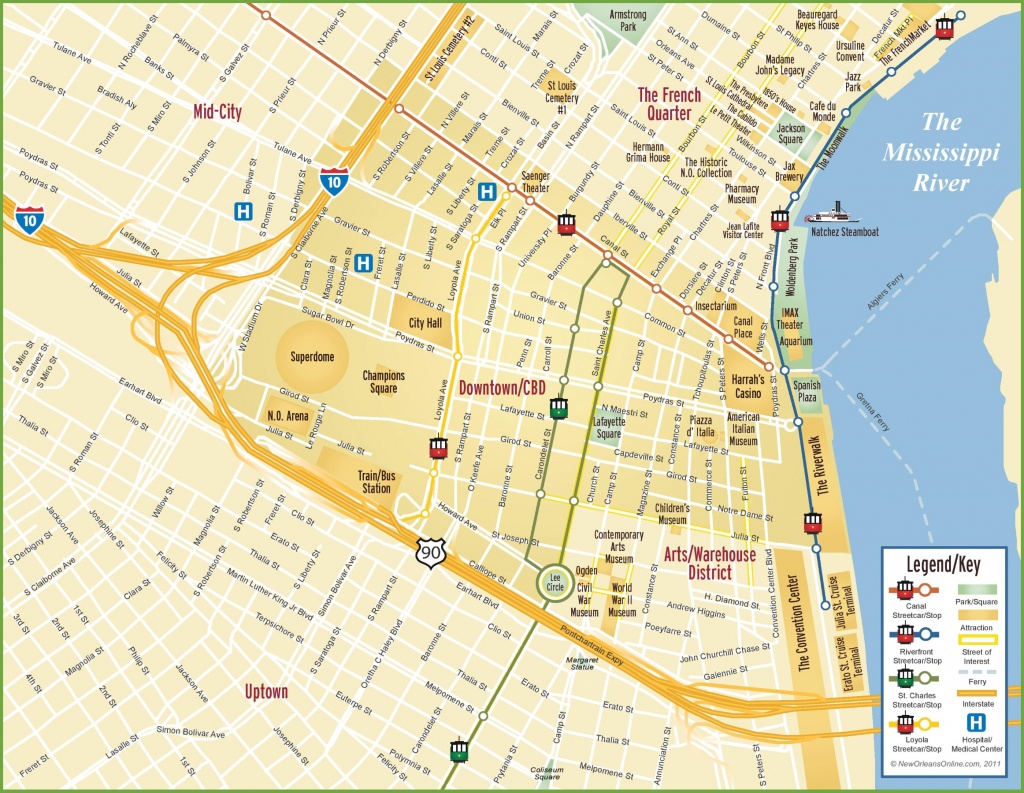 New Orleans Cbd And Downtown Map - New Orleans Street Map Printable