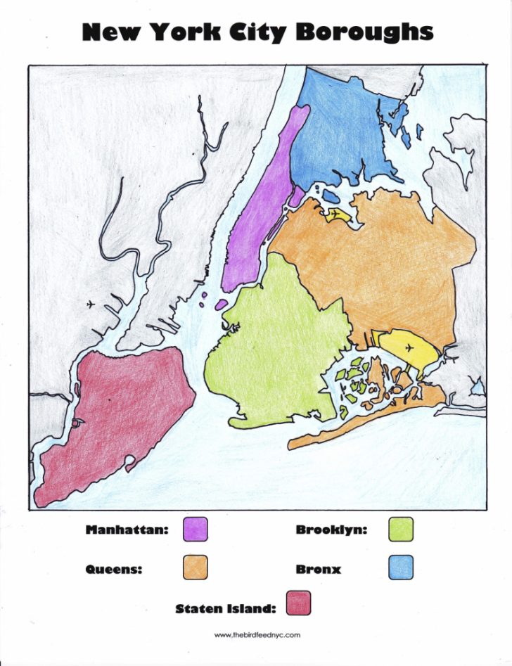 New York City Boroughs Coloring Activity For Kids - Map Of The 5 ...
