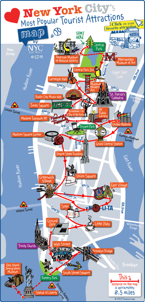 New York City Most Popular Attractions Map - Manhattan Map With Attractions Printable