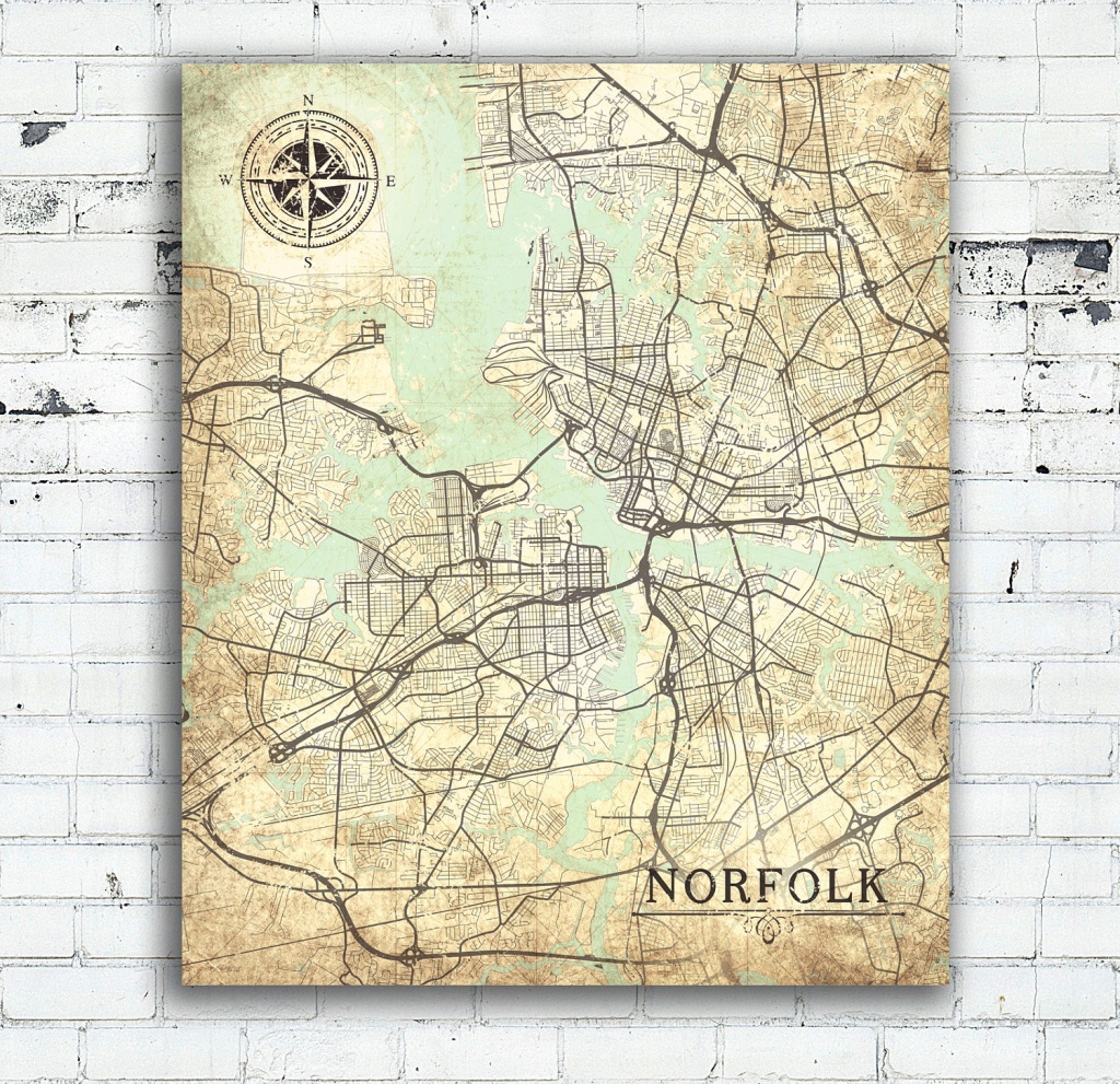 Norfolk Va Canvas Print Va Norfolk Va Town Plan Virginia Vintage Map - Printable Map Of Norfolk Va