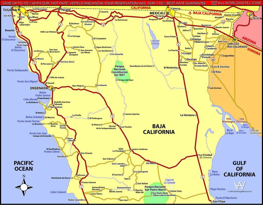 North Baja California Maplets Baja California Road Map 1024x796 