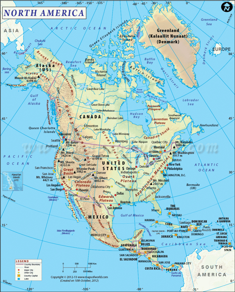 Northamerica #map Includes #canada #unitedstates, Two Of The Largest - Printable Physical Map Of North America